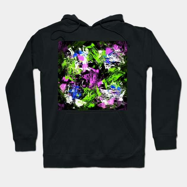 Purple, blue, green and white on black Hoodie by TiiaVissak